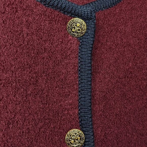 Vintage embroidered burgundy red wool cardigan shacket Medium @X - Picture 4 of 9